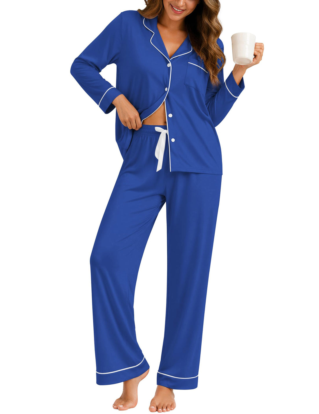 ZMJ Womens Pajamas Sets 2 Piece Long Sleeve and Pant Pj Sets Button Up Sleepwear