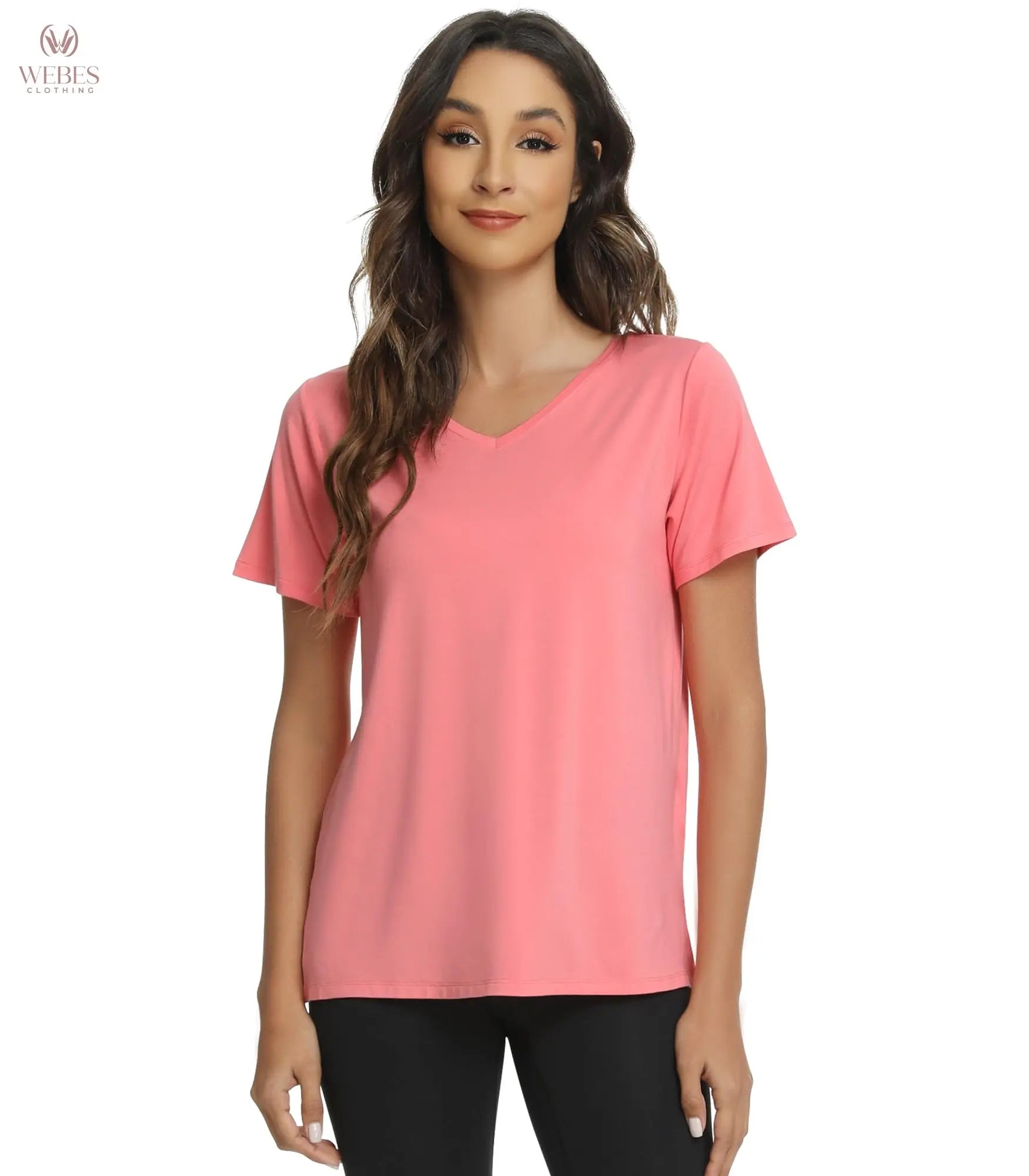 WiWi Viscose from Bamboo Pajama Tops for Women Super Soft Short Sleeve Tee V Neck Sleep Cooling T-Shirt Pjs Sleepwear S-XXL