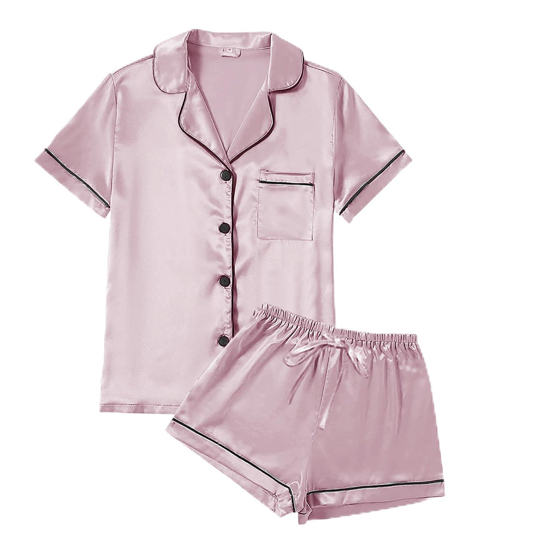 WJing Yi Jia 4Pcs Womens Satin Silky Pajama Sets Short Sleeve Shirt XS-4XL Floral Pajamas Set Soft PJ Loungewear Sleepwear