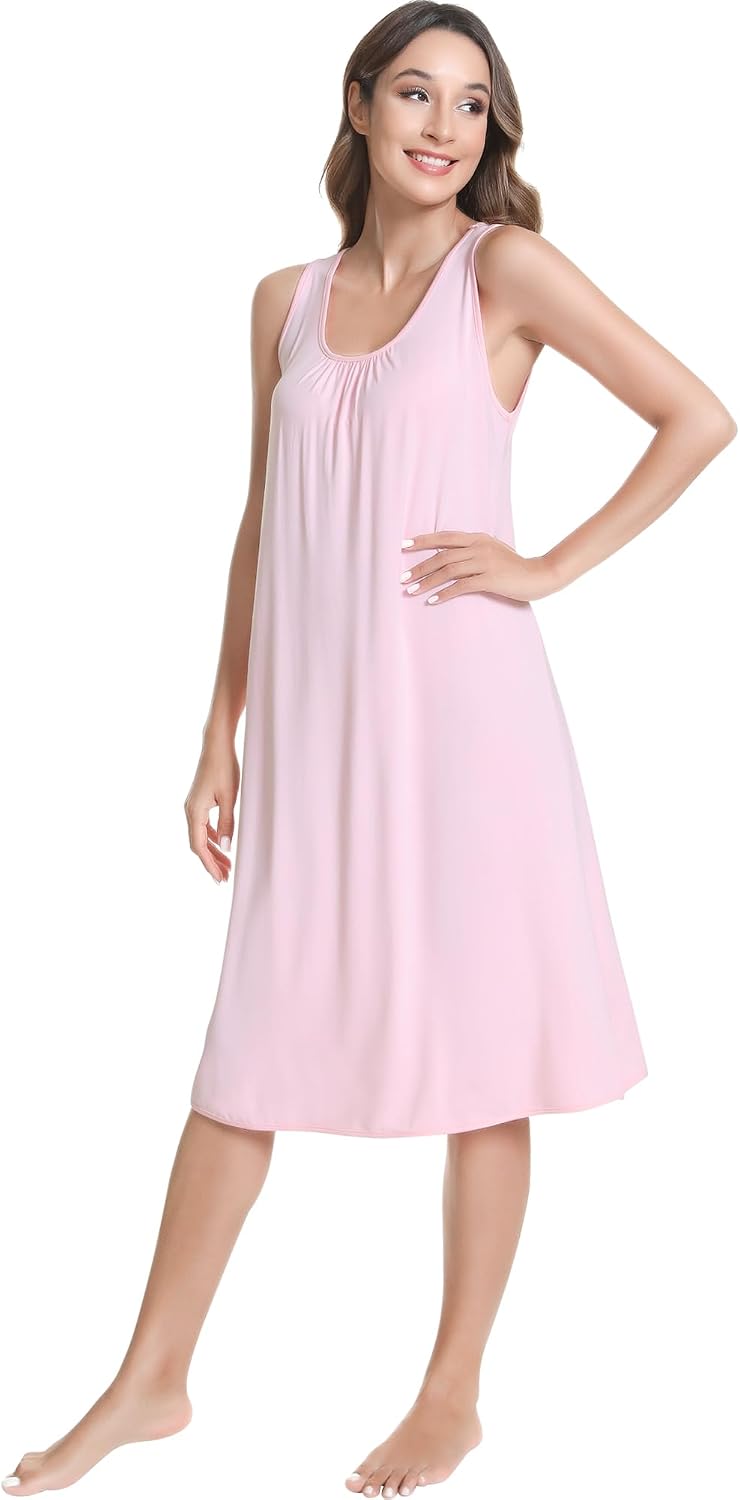 NACHILA Women's Nightgowns-Viscose Made from Bamboo,Sleeveless Tank Night Gown Crew Neck Sleep Dress Cool Sleepshirts WEBE CLOTHING