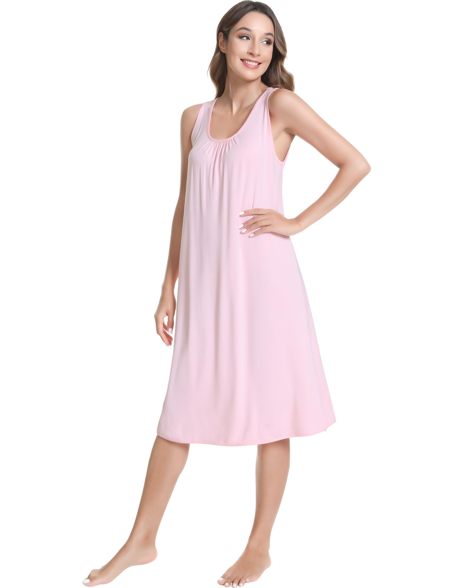 NACHILA Women's Nightgowns-Viscose Made from Bamboo,Sleeveless Tank Night Gown Crew Neck Sleep Dress Cool Sleepshirts WEBE CLOTHING