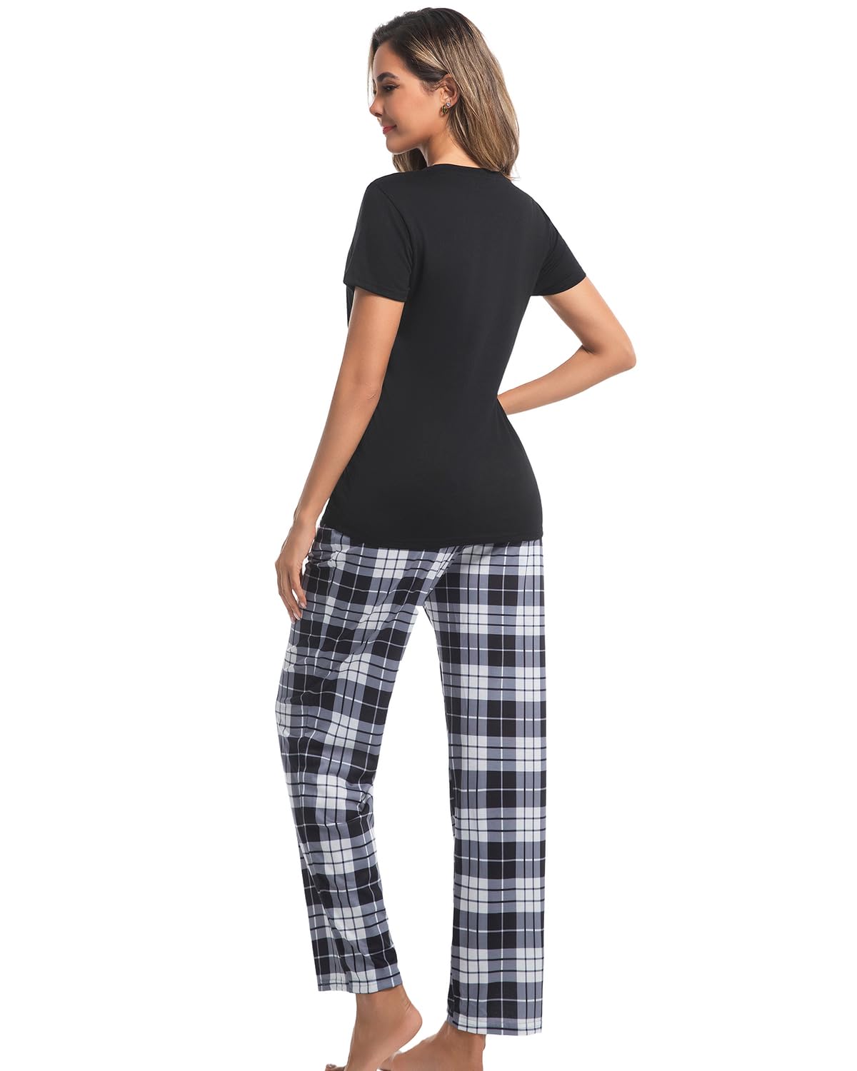 difficort Womens Pajama Sets Short Sleeve Pjs Tops with Long Pants Sleepwear Lounge Set with Pocket WEBE CLOTHING