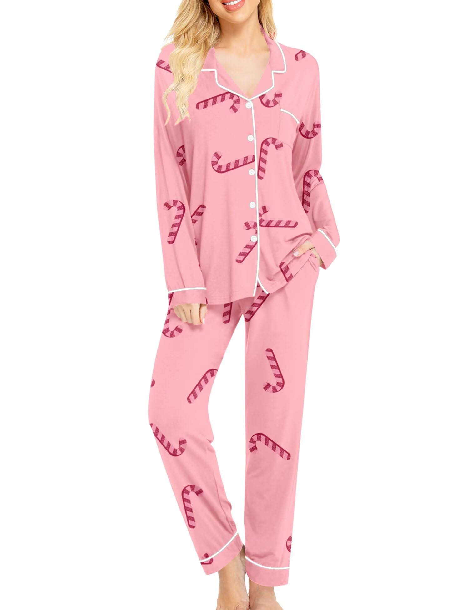 SWOMOG Womens Pajamas Set Long Sleeve Sleepwear Button Down Nightwear Soft Cotton Pj Lounge Sets