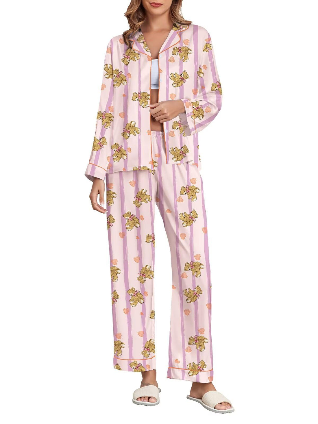 Brosloth Women's Silk Satin Pajamas Long Sleeve Button Up Loungewear Set | Button Down Animal Print Pajamas, Ladies Fancy Pajama sets, Two Piece Lounge Set, Notch Collar Lightweight Sleepwear, Gift WEBE CLOTHING