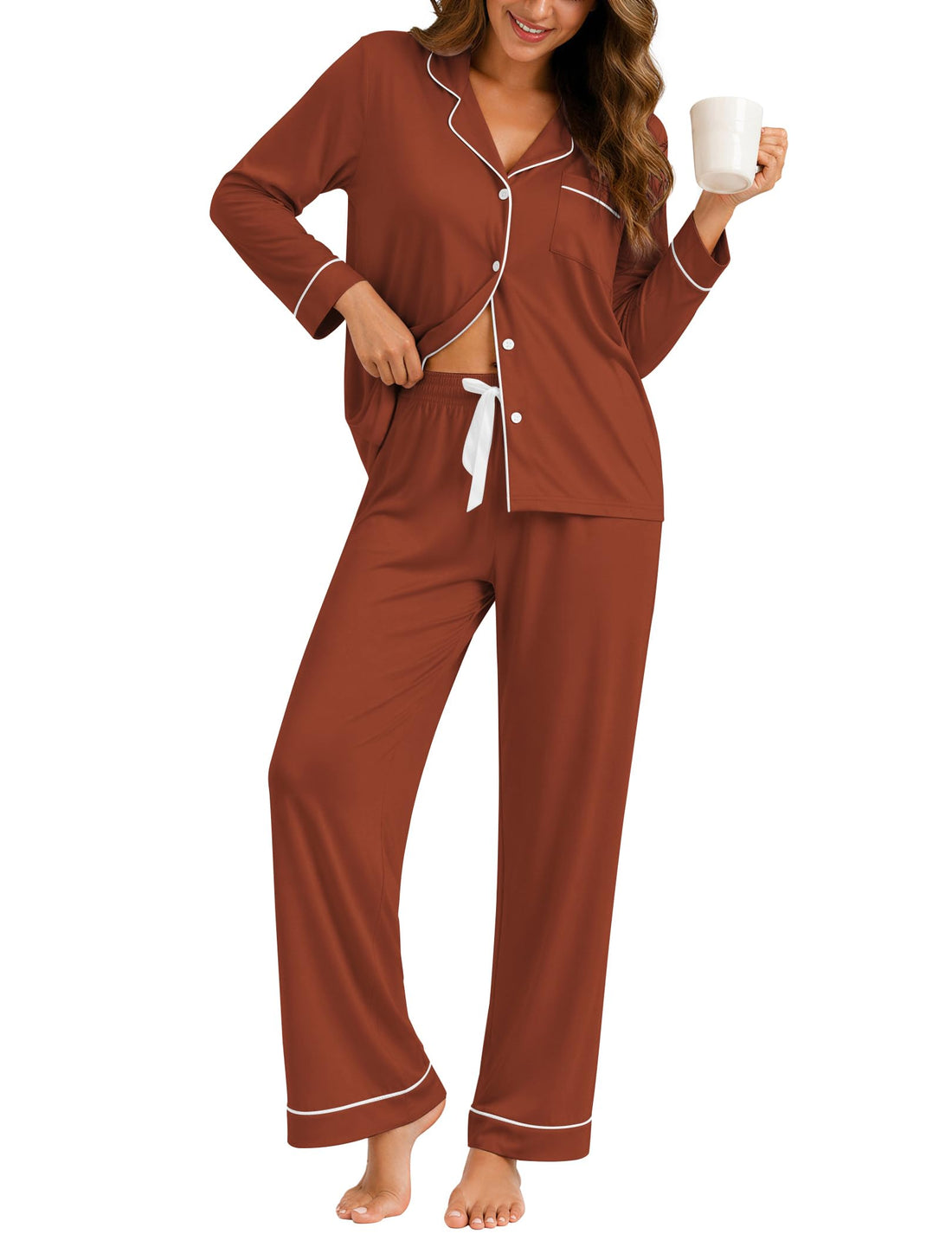 ZMJ Womens Pajamas Sets 2 Piece Long Sleeve and Pant Pj Sets Button Up Sleepwear
