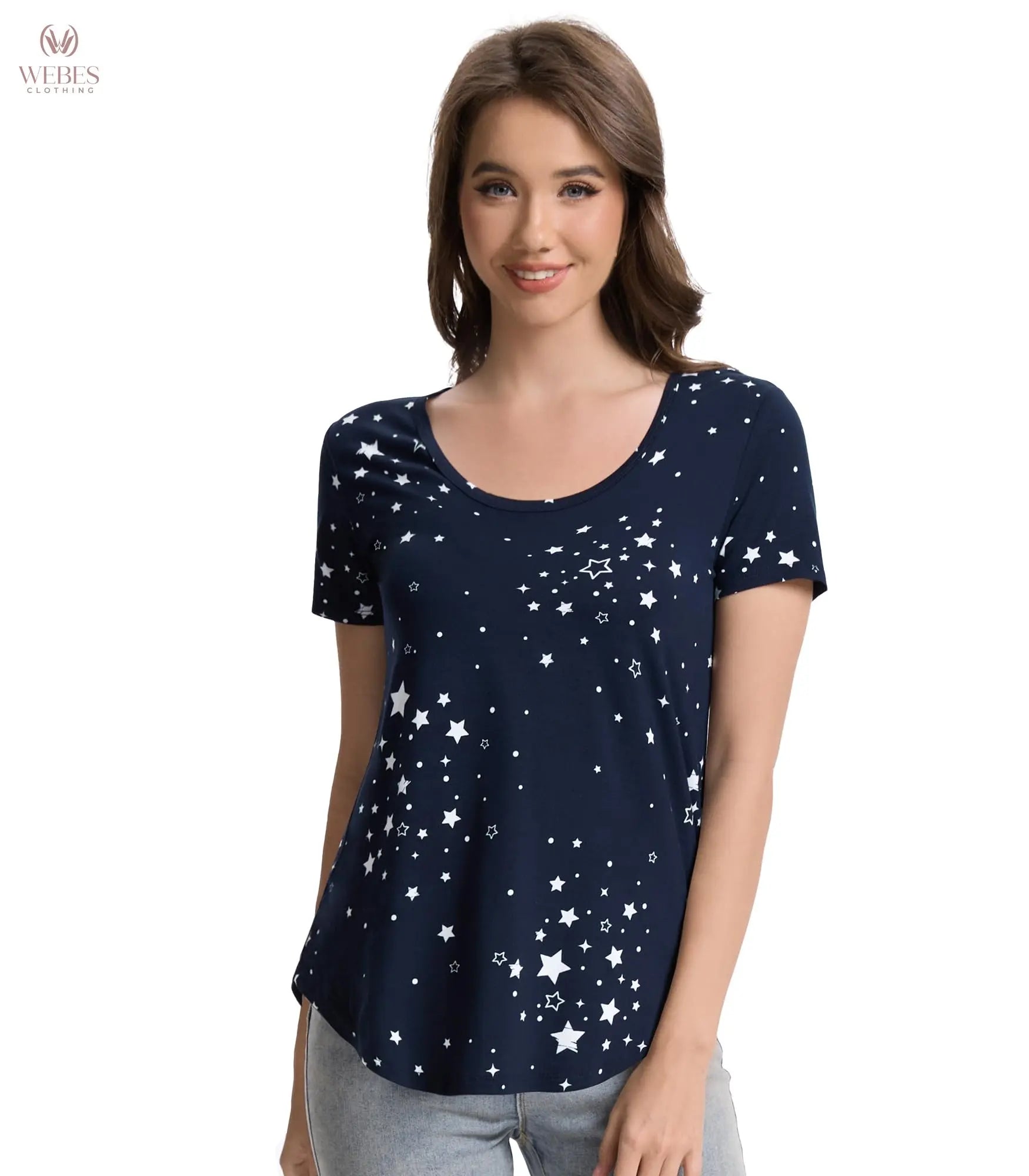 WiWi Women's Bamboo Viscose Scoop Neck Short Sleeve T Shirt Casual Summer Cooling Basic Tee Tops Soft Lounge Pajamas S-XXL