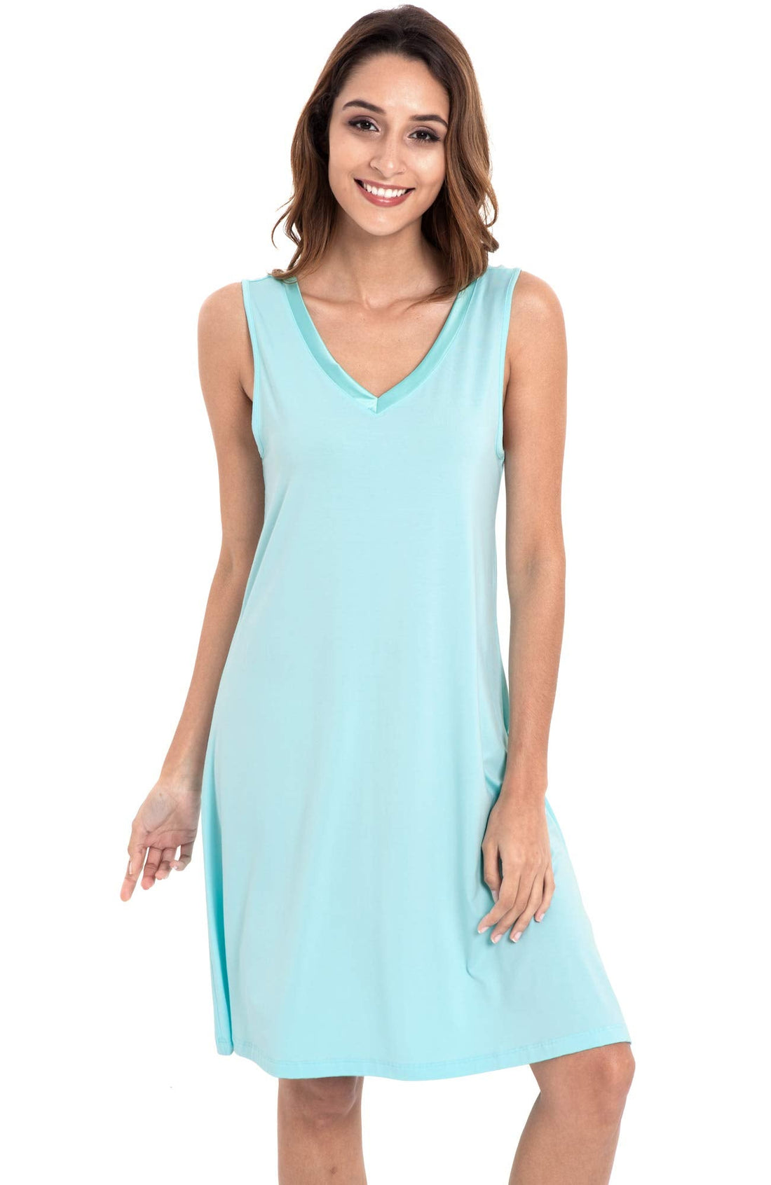 GYS Cooling Bamboo Viscose Sleeveless Nightgowns for Women | V Neck Sleep Shirt, Moisture-Wicking for Hot Sleepers & Night Sweats, Lightweight Night Shirts, Buttery Soft, Knee-Length WEBE CLOTHING