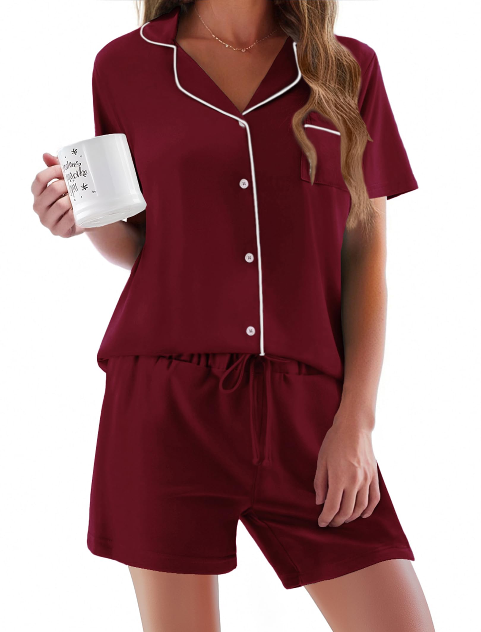 Ekouaer Pajamas Set for Women Short Sleeve Sleepwear Button Down Pjs Soft 2 Piece Lounge Sets XS-XXXL WEBE CLOTHING