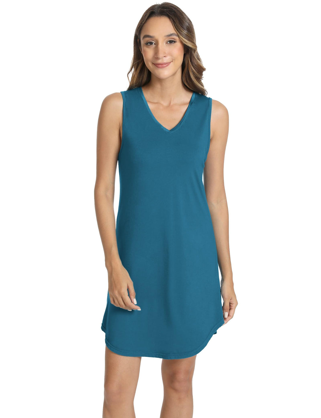 LazyCozy Bamboo Viscose Nightgowns for Women, Soft Sleeveless Night Shirts | V-Neck Tank Sleep Shirt, Short Night Dress Pajamas, Cooling, Moisture-Wicking Sleepwear for Hot Sleepers, Night Sweats WEBE CLOTHING