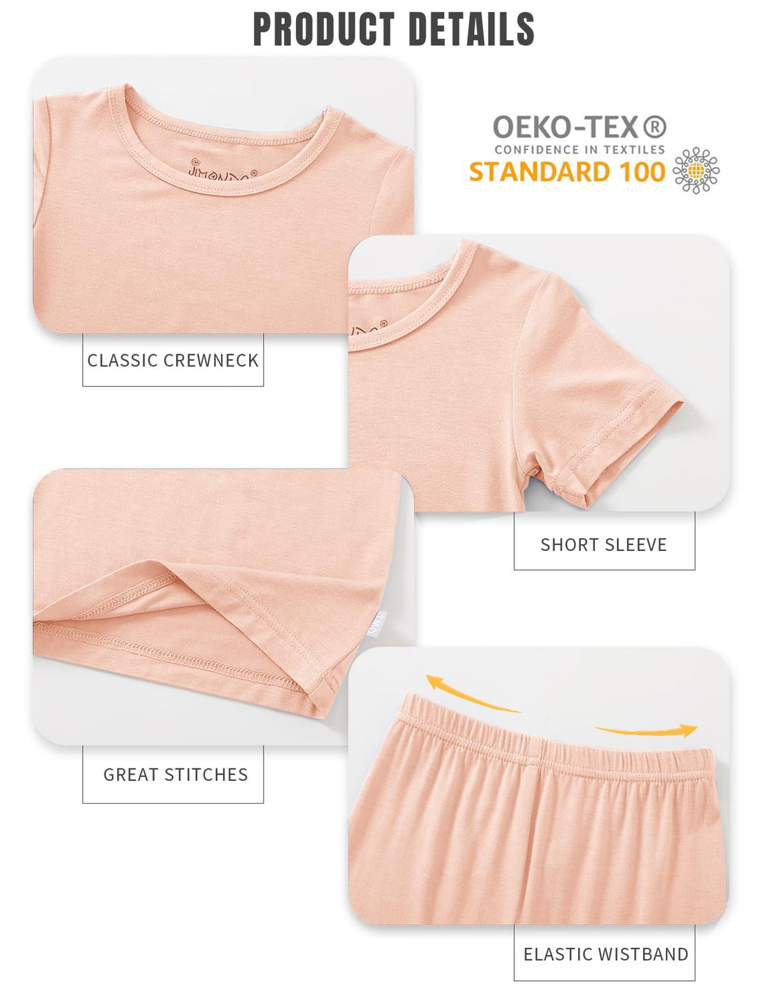 Jimonda Baby Boys Girls Pajama Sets Kid Soft Sleepwear Rayon From Bamboo Sleepwear Short Sleeve 4-Piece Cool Jammies 18M-12Y