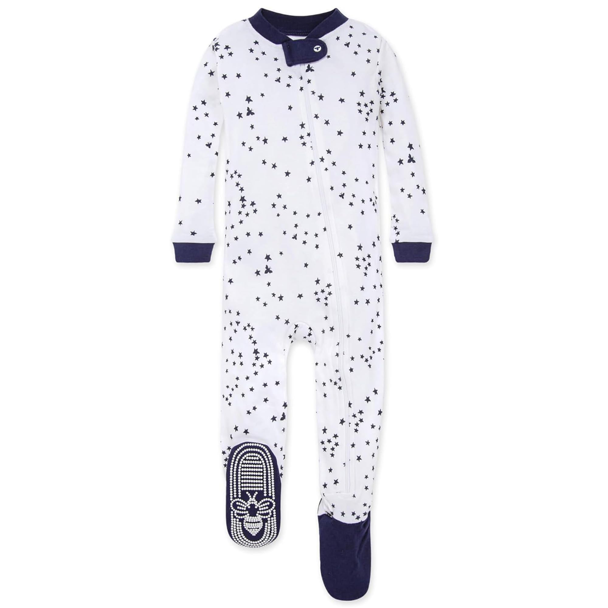 Burt's Bees Baby Organic Cotton Footed Pajamas for Boys, Zipper PJ Sleeper, Snug Fit Sleepwear with Non-Slip Bee Grips