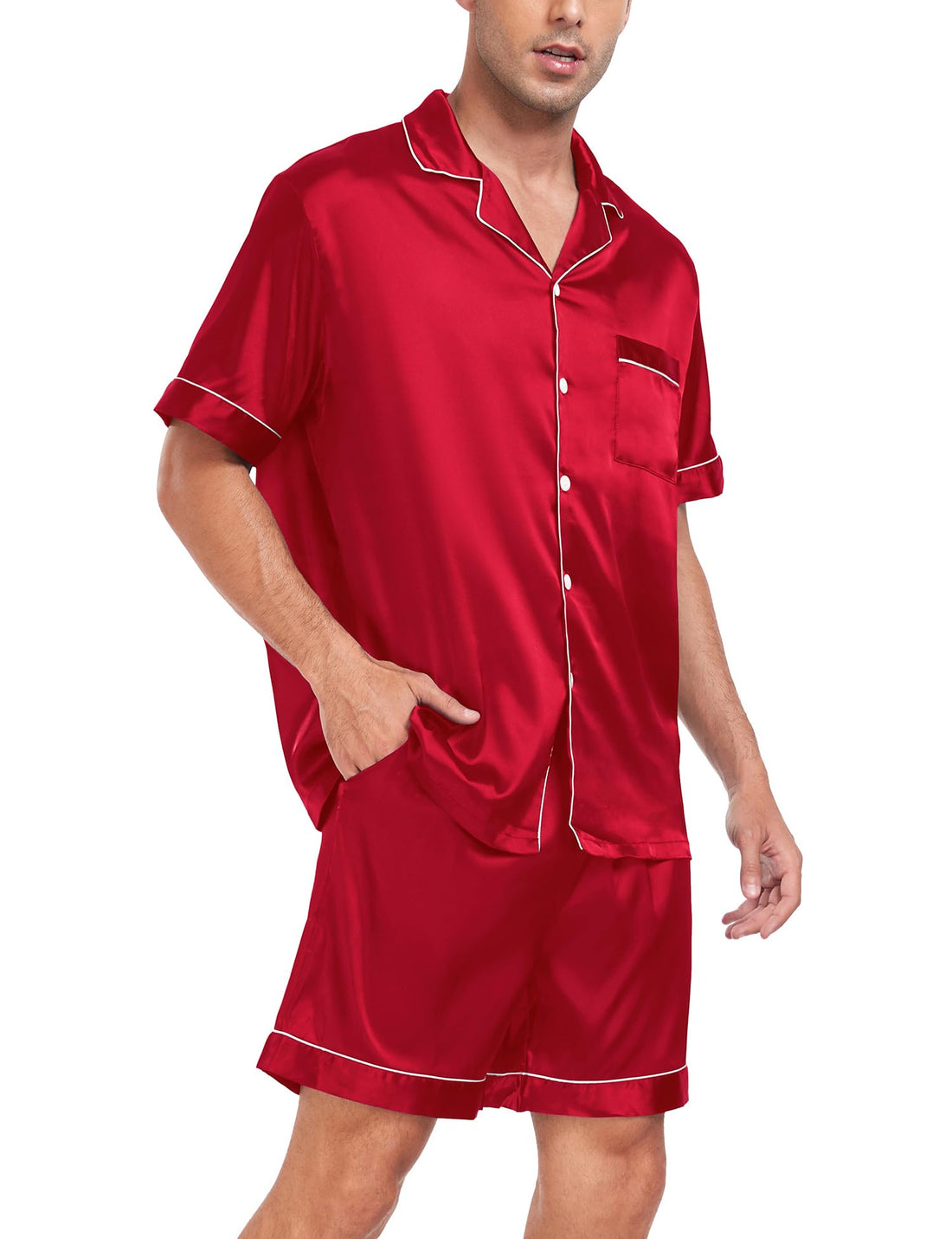 SWOMOG Couple Matching Pajamas Sets Women & Men Button Down Silk Pjs Men Short Sleeve Soft Lounge Sets 2 Pcs Loungewear