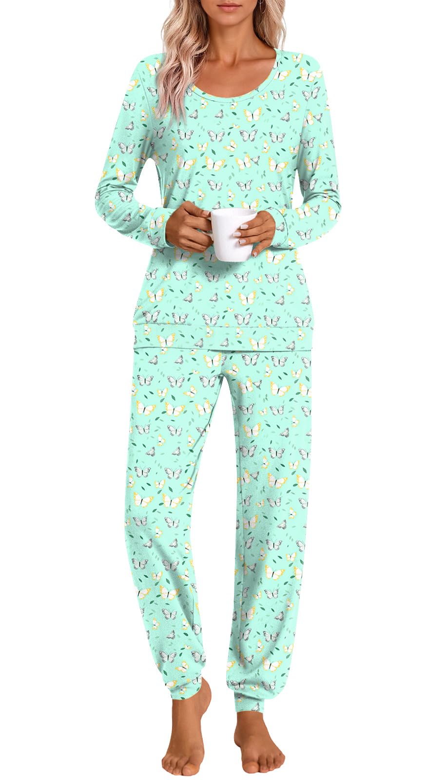 HOTGIFT Womens Pajamas Sets, 2 Piece Lounge Pjs Set Long Sleeve Long Pant Ladies Sleepwear with Pockets Soft