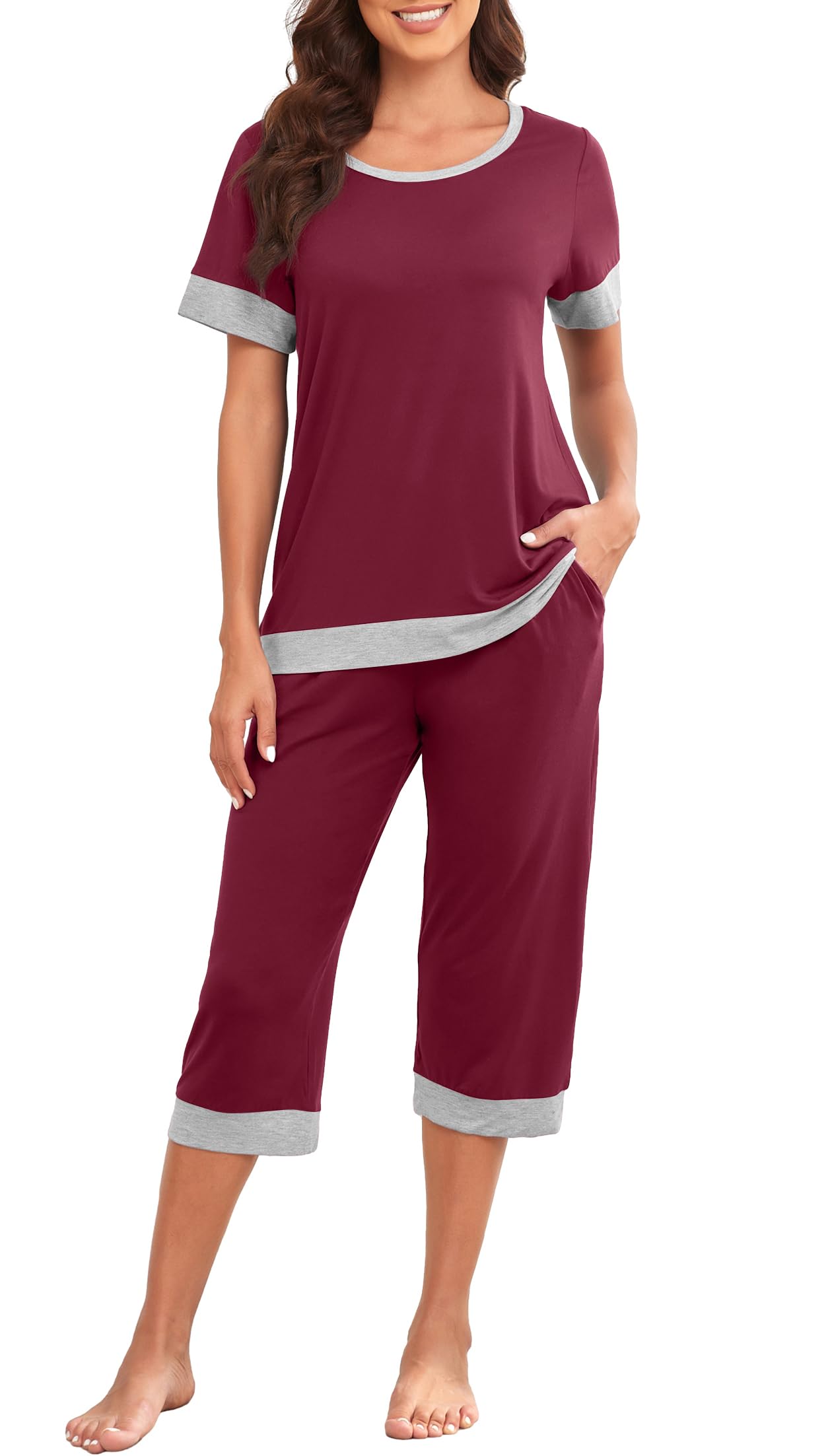 PrinStory Women's Pajama Set Short Sleeve Shirt and Capri Pants Sleepwear Pjs Sets Lounge Set WEBE CLOTHING