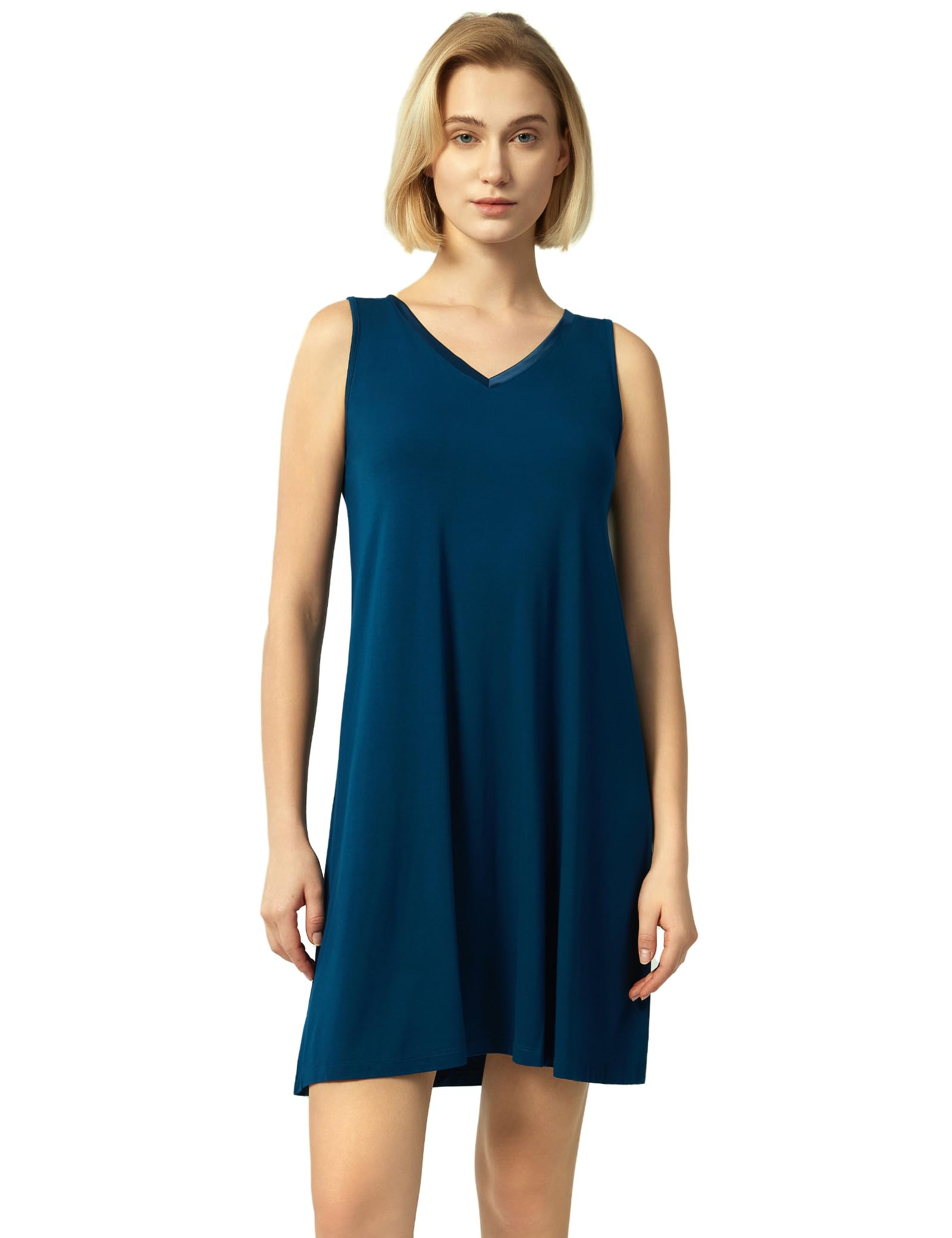 GYS Cooling Bamboo Viscose Sleeveless Nightgowns for Women | V Neck Sleep Shirt, Moisture-Wicking for Hot Sleepers & Night Sweats, Lightweight Night Shirts, Buttery Soft, Knee-Length WEBE CLOTHING