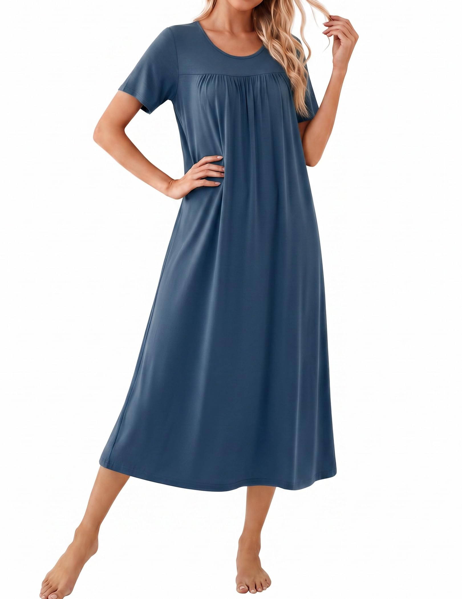 Ekouaer Long Nightgowns for Women Bamboo Viscose Short Sleeve Soft House Dress WEBE CLOTHING
