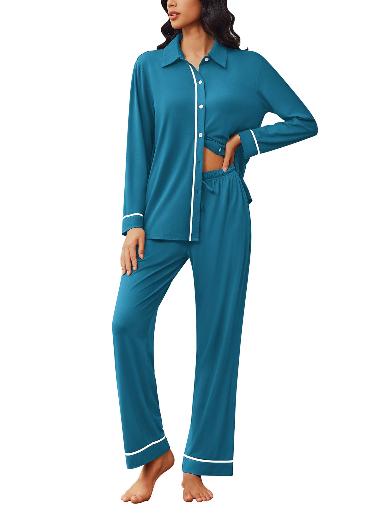 Ekouaer Womens Pajama Sets Long Sleeve Sleepwear Soft Button Down Pjs 2 Piece Loungewear witn Pants S-XXL