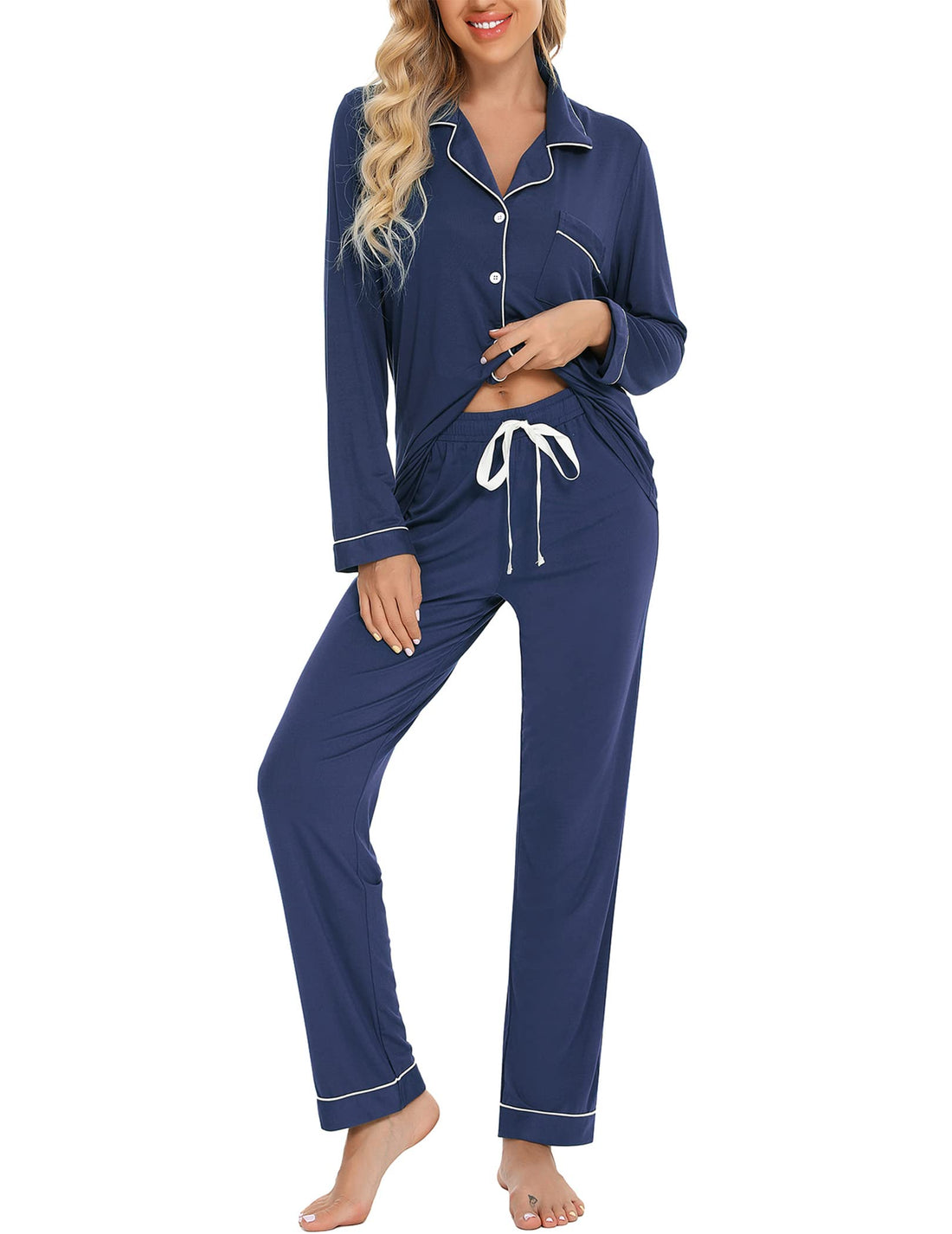 Samring Pajamas Women's Long Sleeve Sleepwear Button Down Pj Sets Soft Loungewear Pajama Set for Women S-XXL