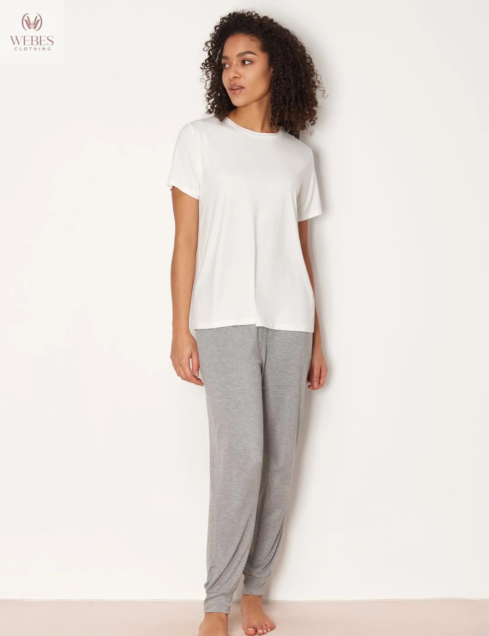 GYS Women's Pajama Tops Bamboo-derived Viscose Soft Comfy Short Sleeve Basic Lounge Tops