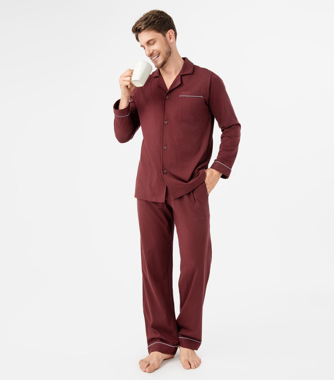 DAVID ARCHY Mens Pajamas Set Soft Cotton Notched Collar Pajamas for Men Long Sleeve Mens Sleepwear with Pockets & Front Fly WEBE CLOTHING