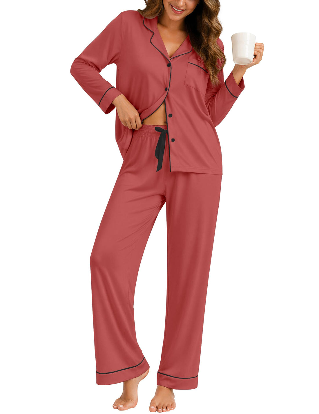 ZMJ Womens Pajamas Sets 2 Piece Long Sleeve and Pant Pj Sets Button Up Sleepwear