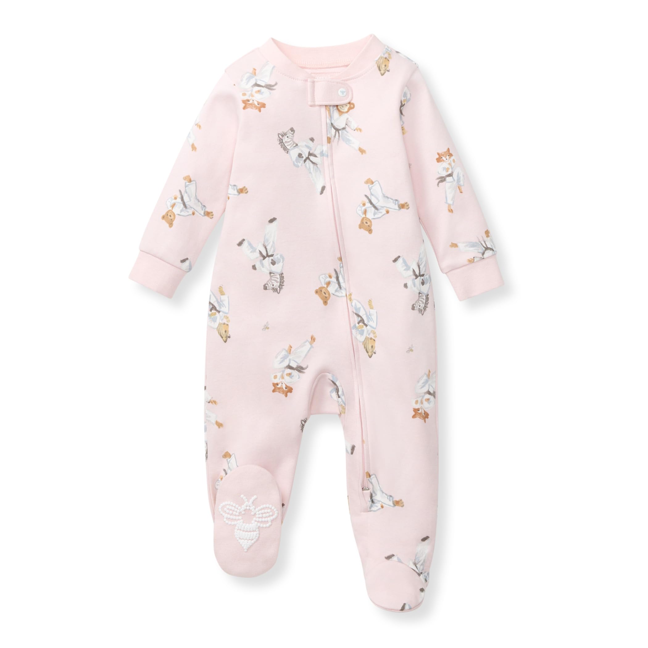 Burt's Bees Baby Organic Cotton Sleep and Play Footed Pajamas for Girls, Zipper PJ Newborn Sleeper with Non-Slip Bee Grips