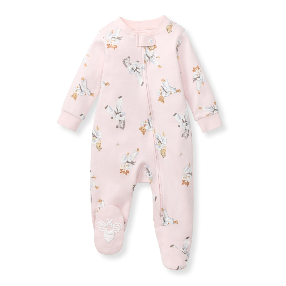 Burt's Bees Baby Organic Cotton Sleep and Play Footed Pajamas for Girls, Zipper PJ Newborn Sleeper with Non-Slip Bee Grips