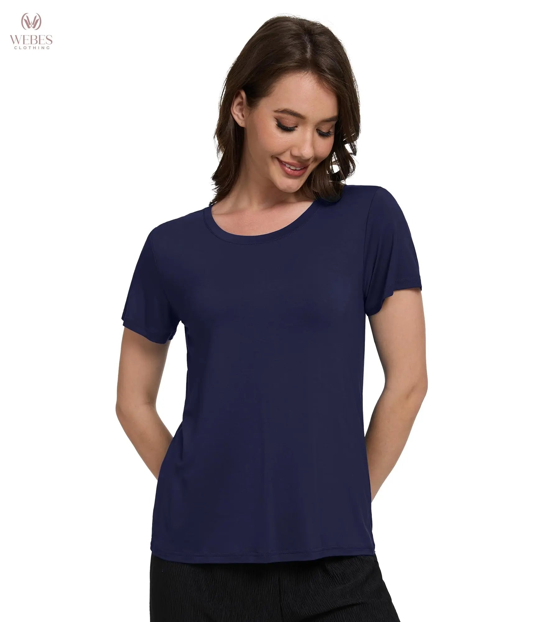 WiWi Women's Bamboo Viscose Scoop Neck Short Sleeve T Shirt Casual Summer Cooling Basic Tee Tops Soft Lounge Pajamas S-XXL