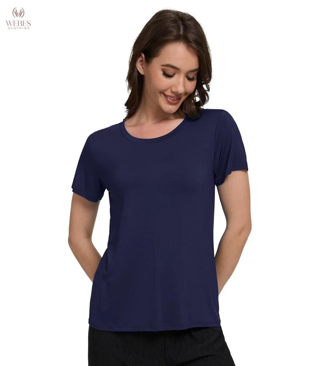 WiWi Women's Bamboo Viscose Scoop Neck Short Sleeve T Shirt Casual Summer Cooling Basic Tee Tops Soft Lounge Pajamas S-XXL