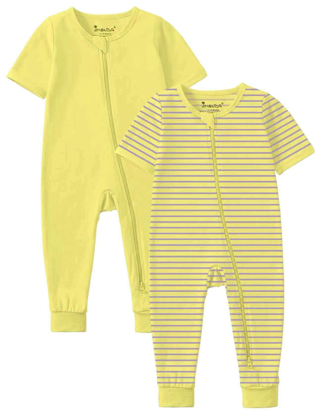 Jimonda Baby Romper 2 Pack Short Sleeve Pajamas Footless Sleepers Baby Boys Girls 2 Way Zipper Pjs Sleep and Play Clothes