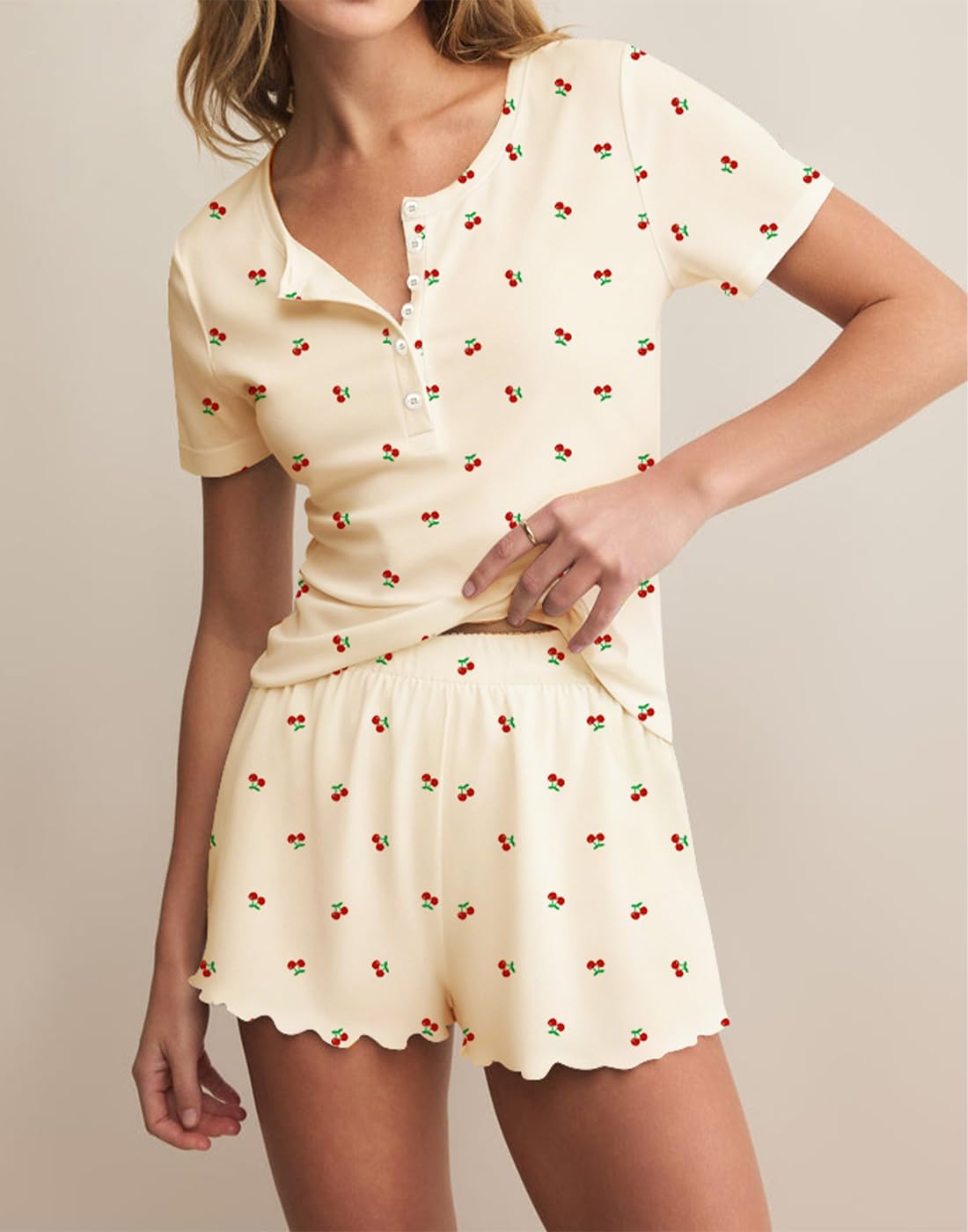 Lacozy Cute Pajama Sets for Women 2 Piece Short Sleeve Floral Print Button Shirt and Short Pj Sets Woman Y2K Sleepwear