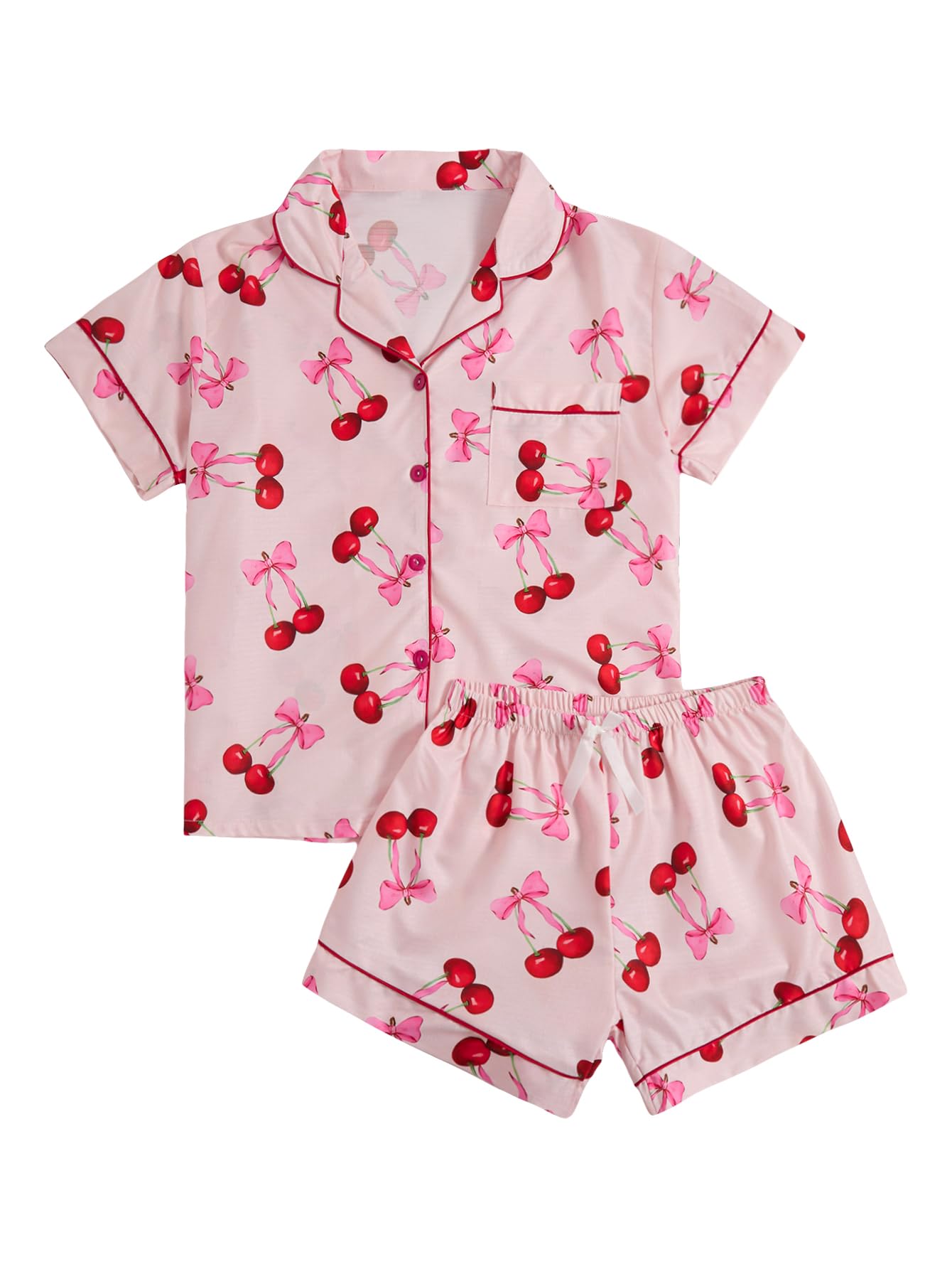Verdusa Pajamas For Women Set 2 Piece Summer Pajama Sets Cute Pjs Lounge Matching Button Shirt with Shorts