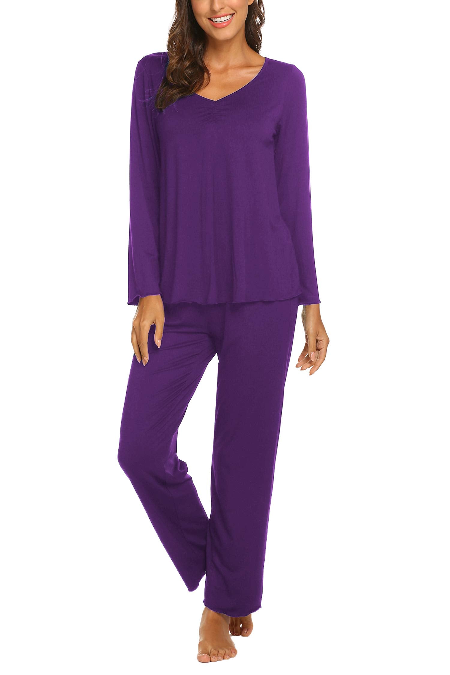 Ekouaer Womens Pajama Sets 2 Piece Lounge Set Fall Winter Pajamas Long Sleeve Pjs Top and Pants Soft Pj Sets Loose Sleepwear