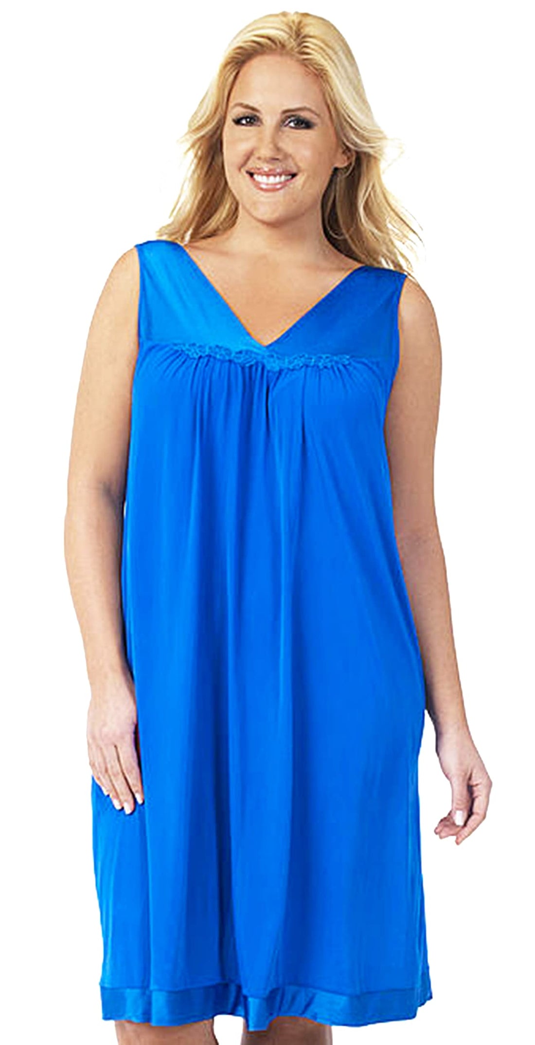 Exquisite Form Women's 30107 Nylon Tricot Sleeveless Short Knee Length Nightgown WEBE CLOTHING
