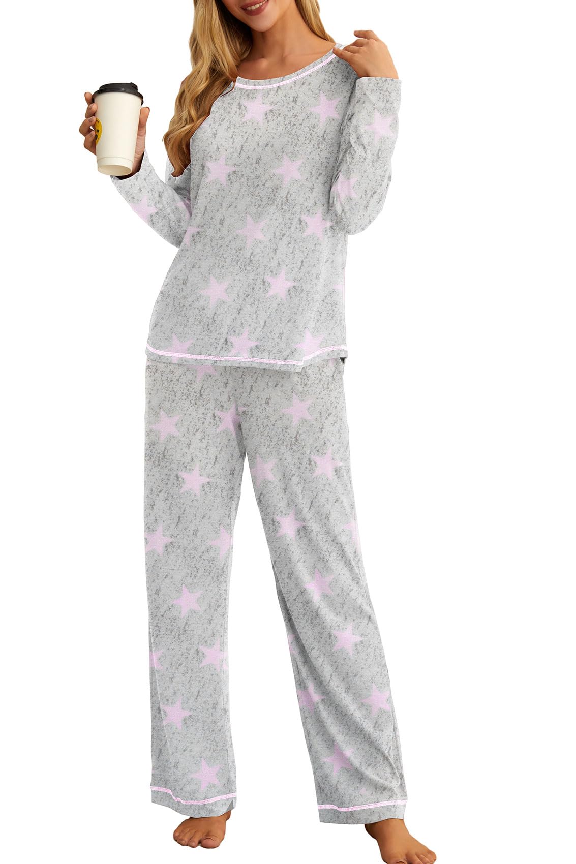 PrinStory Women's Pajama Set 2026 Lounge Sets Long Sleeve Sleepwear Soft 2 Piece Pjs with Pockets