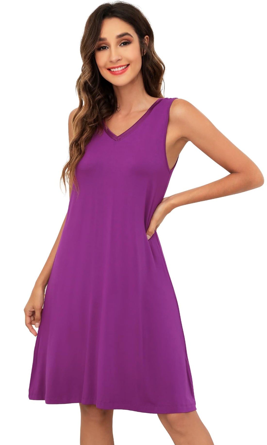 WiWi Nightgown for Women Super Soft Sleeveless Sleepwear Cool V-neck Sleep Shirts Bamboo Viscose Pj Gown S-4X WEBE CLOTHING