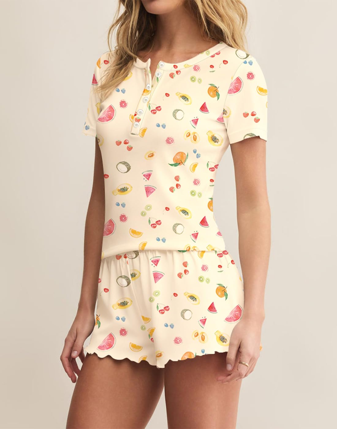 Lacozy Cute Pajama Sets for Women 2 Piece Short Sleeve Floral Print Button Shirt and Short Pj Sets Woman Y2K Sleepwear