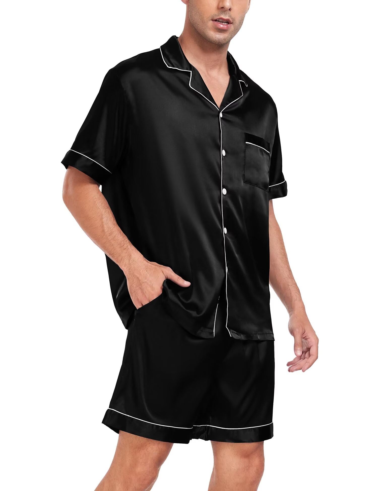 SWOMOG Couple Matching Pajamas Sets Women & Men Button Down Silk Pjs Men Short Sleeve Soft Lounge Sets 2 Pcs Loungewear