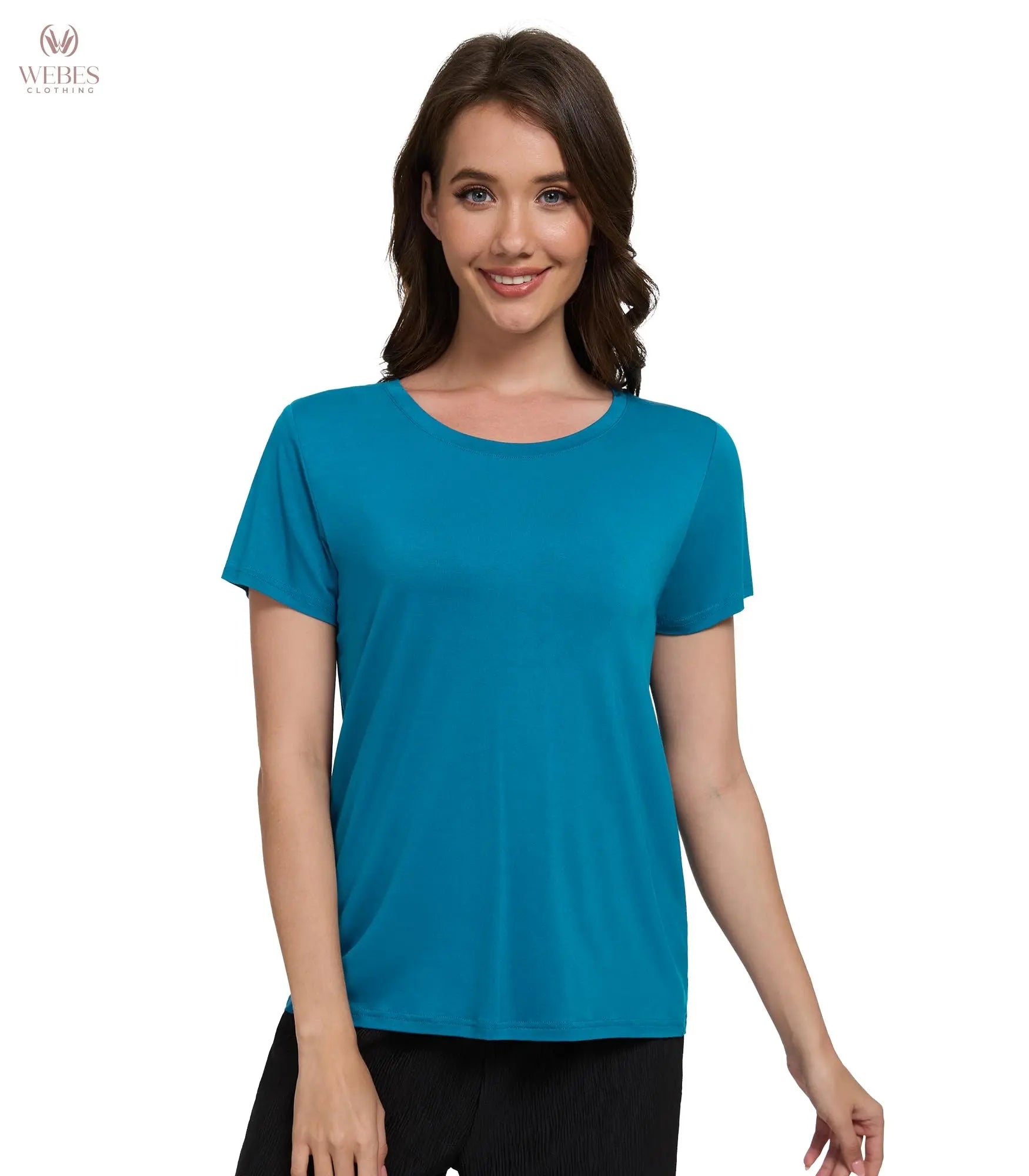WiWi Women's Bamboo Viscose Scoop Neck Short Sleeve T Shirt Casual Summer Cooling Basic Tee Tops Soft Lounge Pajamas S-XXL