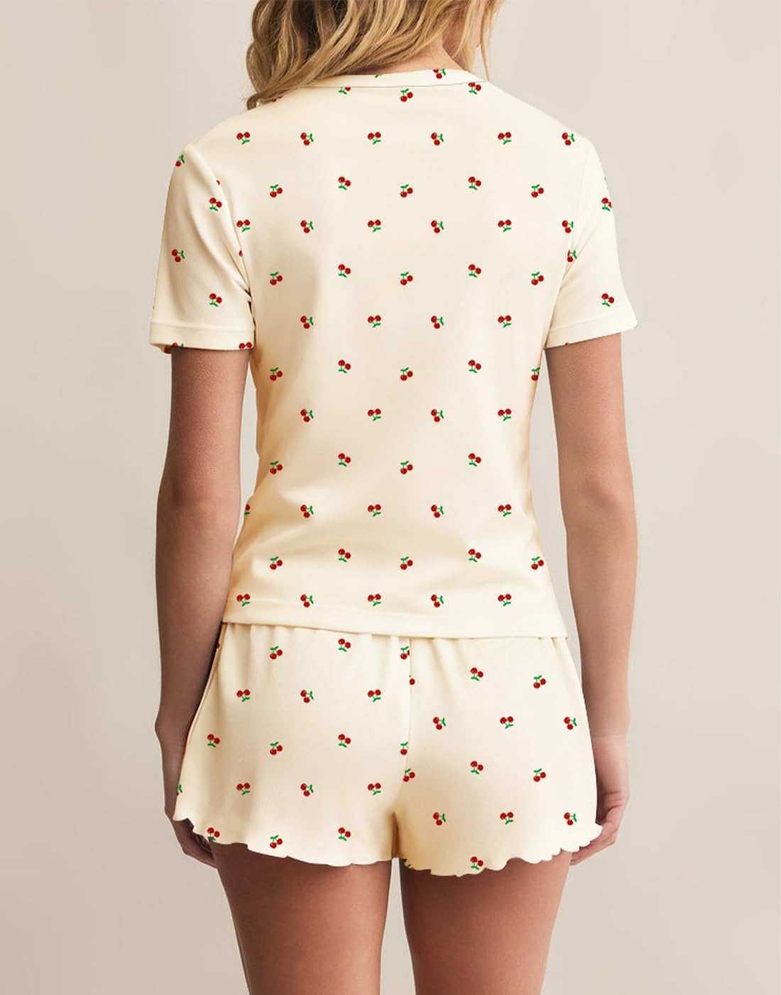 Lacozy Cute Pajama Sets for Women 2 Piece Short Sleeve Floral Print Button Shirt and Short Pj Sets Woman Y2K Sleepwear