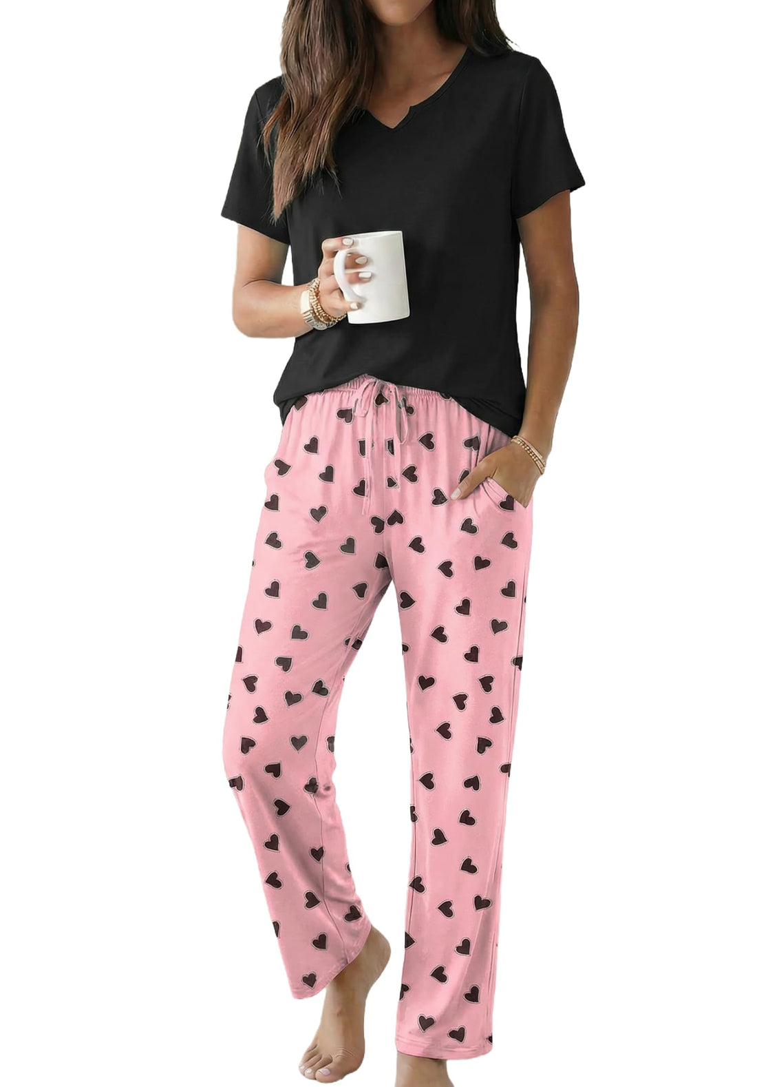 Ekouaer 2 Piece Womens Pajamas Short Sleeve Top and Long Pants Pjs Set Printed Sleepwear with Pocket WEBE CLOTHING