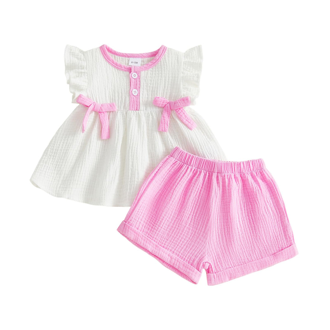 Amnnchya Toddler Girl Clothes Baby Summer Spring Outfits Cute Bow Button Smocked Ruffle Sleeve Tops ＋ Girls Shorts Set WEBE CLOTHING