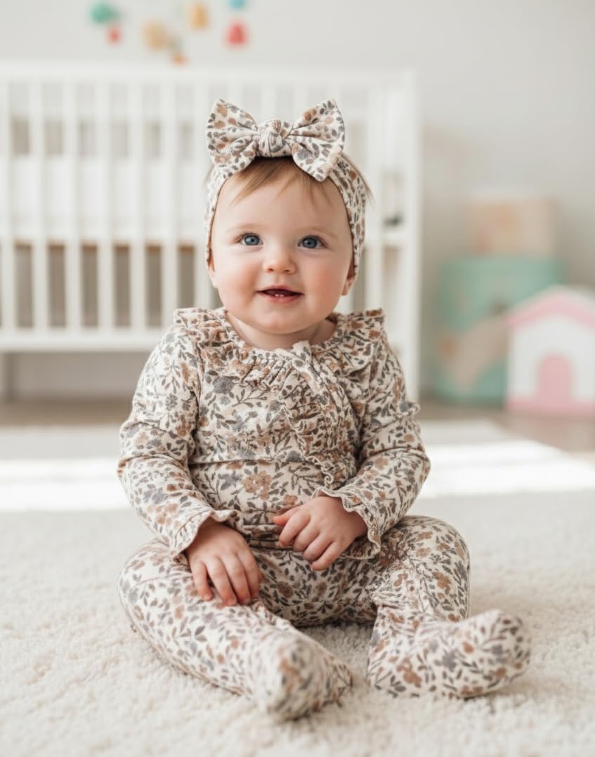 Baby Footie Bodysuit Headband or Hat 2 Piece Set – Christmas Thanksgiving Zip-Up Outfit,Holiday Pajamas for Infants