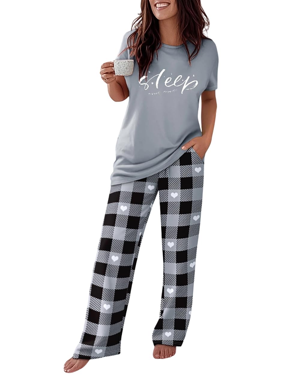 CHICME Womens Pajamas Sets 2 Piece Short Sleeve Lounge Set Printed Loose Pants Pj Sets Loungewear Set