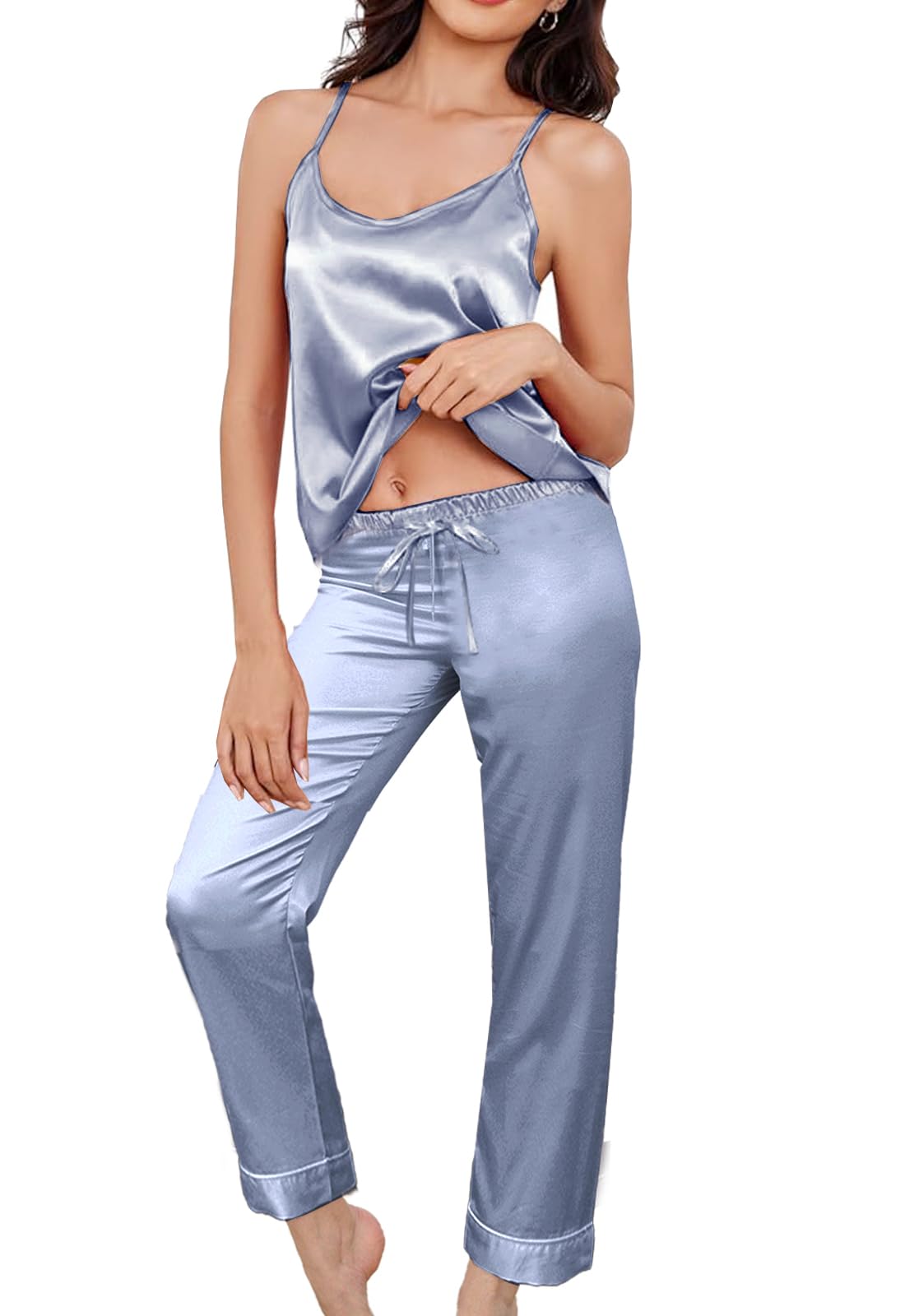 3Pcs Womens Satin Pajamas Set Silk Pj Sets Sexy Camisole Tops And Pants Silky Pajama XS-4XL Pjs Sleepwear WEBE CLOTHING