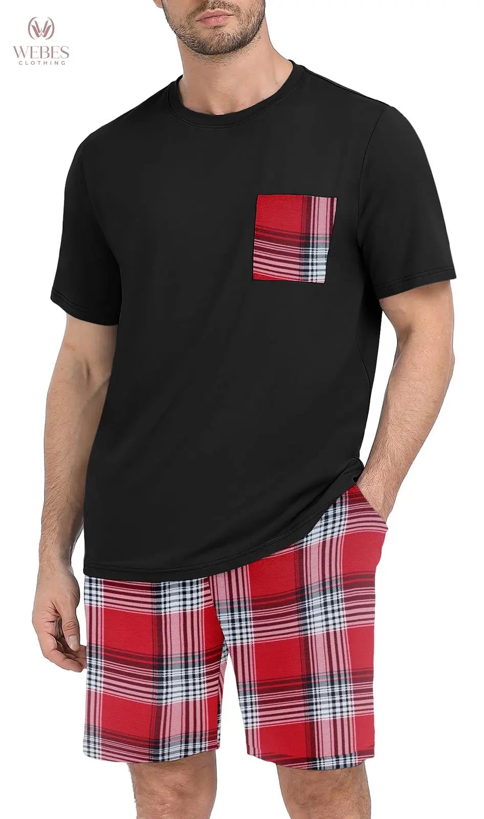 PrinStory Mens Pajama Sets Summer Pjs Sleepwear Nightwear Lightweight Quick Dry Soft Short Sleeve Sleep Set With Pocket S-4XL WEBE CLOTHING