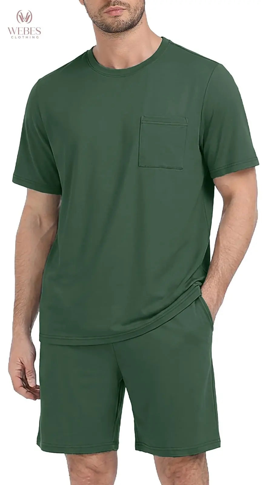 PrinStory Mens Pajama Sets Summer Pjs Sleepwear Nightwear Lightweight Quick Dry Soft Short Sleeve Sleep Set With Pocket S-4XL WEBE CLOTHING