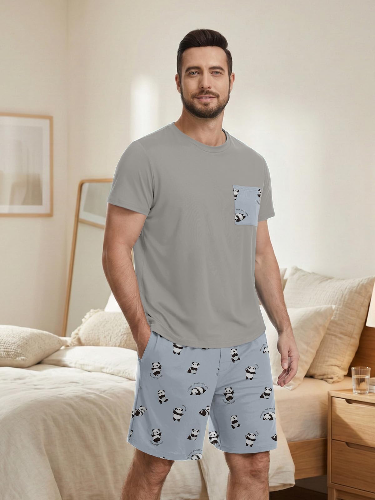 Feiersi Mens Pajama Set Sleepwear Pjs Lightweight Comfy Soft Short Sleeve Sleep Set With Pockets WEBE CLOTHING