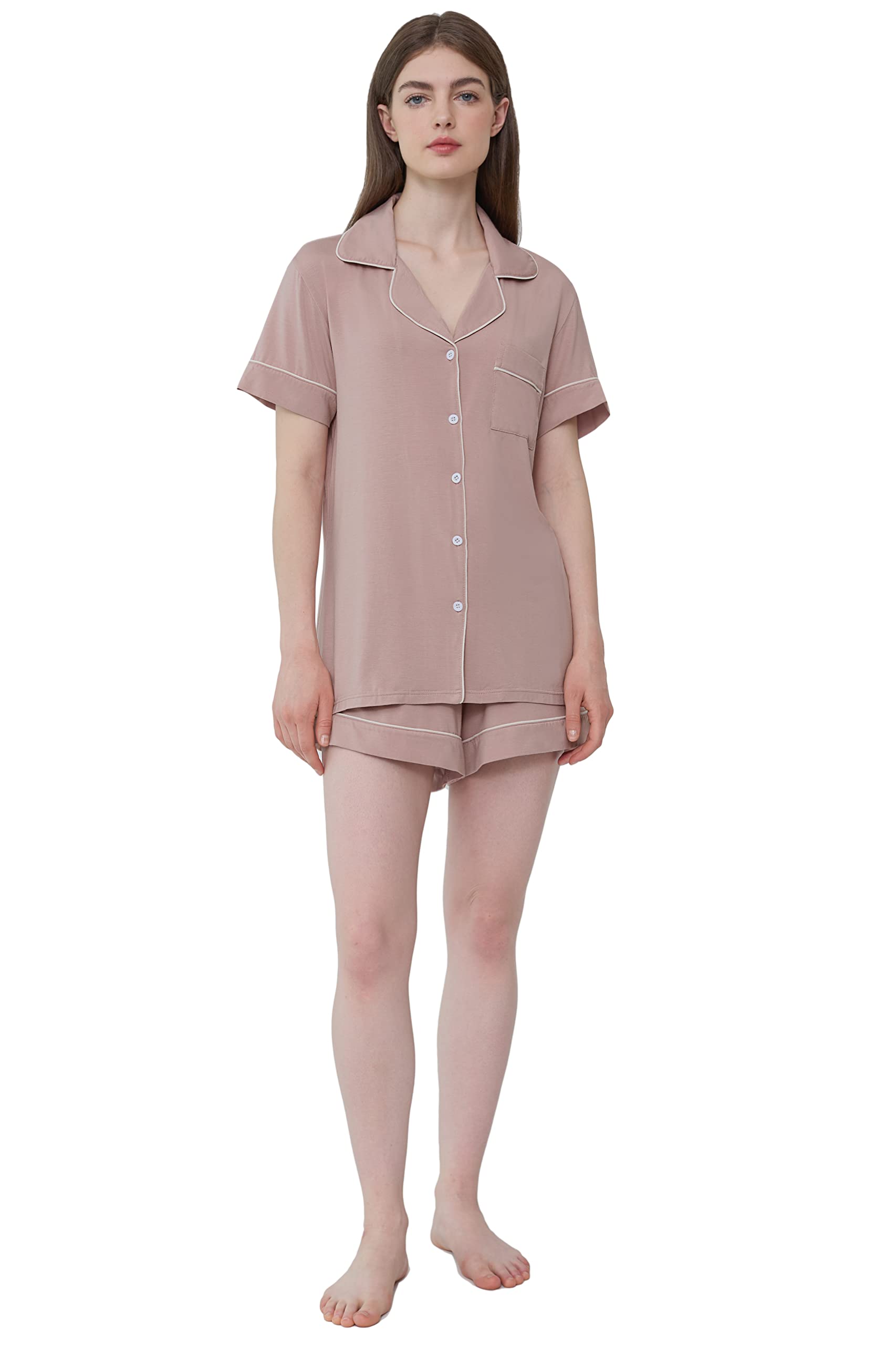 Joyaria Women's Cooling Bamboo Viscose Pajamas Shorts Set Button Front | Moisture Wicking, Cool & Lightweight, Breathable PJs for Night Sweats