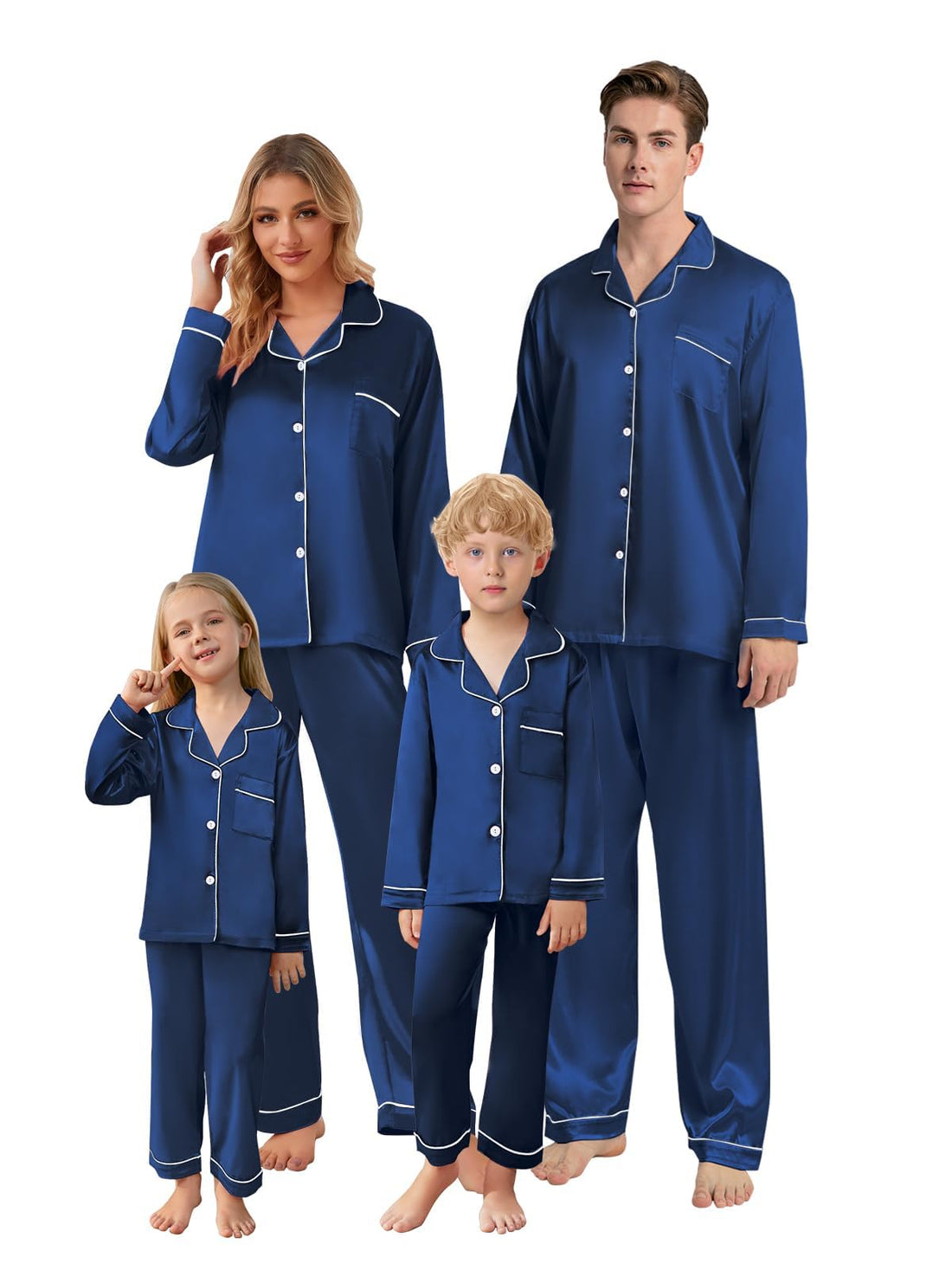 Schbbbta Christmas Family Silk Pajamas Matching Sets Long Sleeve Pj Set Satin Button Down Holiday Sleepwear